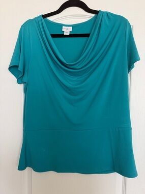 Jaclyn Smith Teal Cowl-Neck Short Sleeve Top